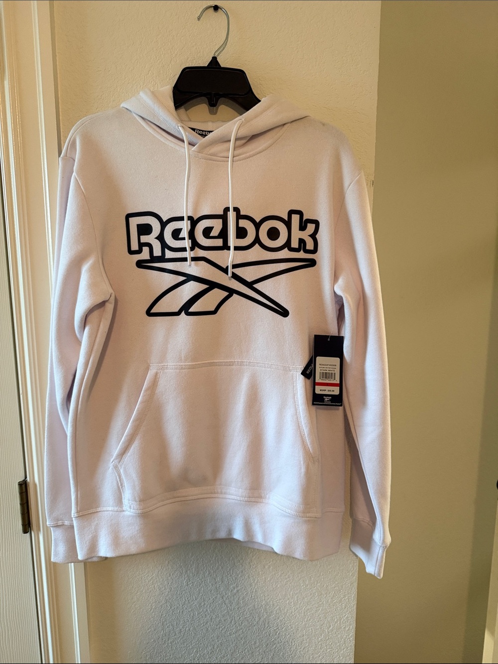 NWT Reebok Pullover Hoodie White W/Black Logo